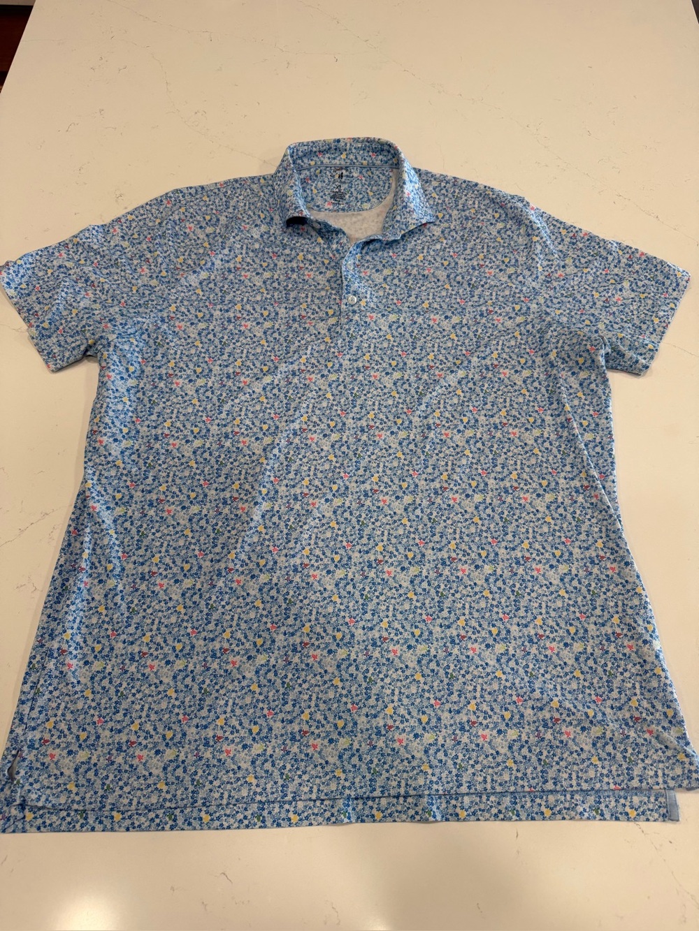johnnie-O Blue Men’s Floral Performance Jersey Polo - XL
